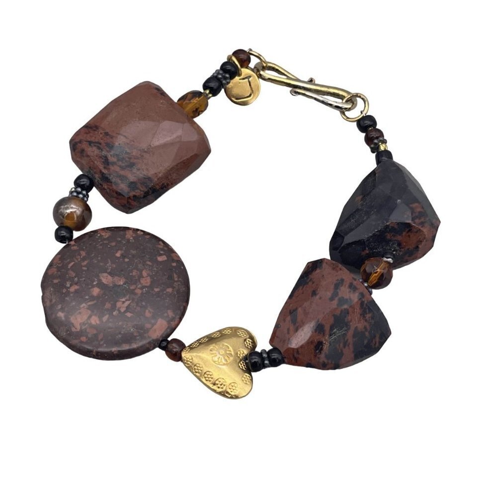 J Marked 925 Sterling Silver Mahogany Jasper Stone Chip Beads Bracelet